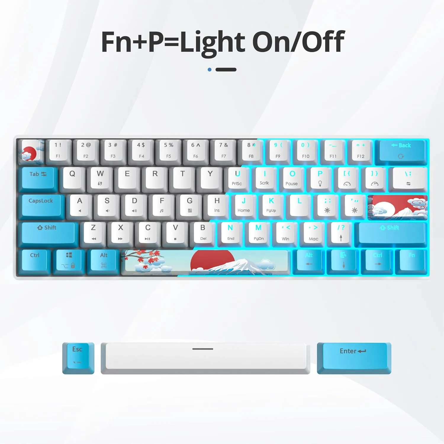 surmen 60% Wired Mechanical Gaming Keyboard, Backlit Ultra-Compact Mini Office Keyboard with Red Switch for PC/Mac Gamer, Typist (61 Blue White)