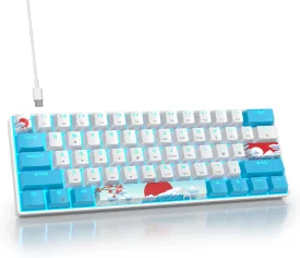 surmen 60% Wired Mechanical Gaming Keyboard, Backlit Ultra-Compact Mini Office Keyboard with Red Switch for PC/Mac Gamer, Typist (61 Blue White)