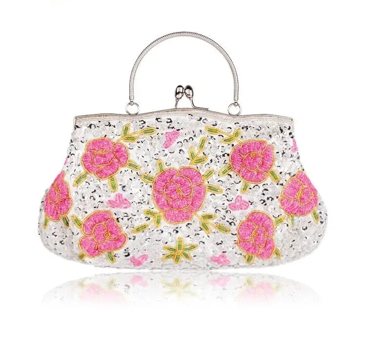 TEEK - Vintage Beaded Flower Top Handle Clutch