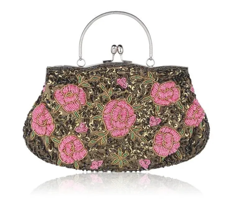 TEEK - Vintage Beaded Flower Top Handle Clutch