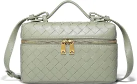 Trendy Woven Crossbody Purse Bag for Women Cute Shoulder Bag Square Box Bags Mini PU Leather Top Handle Purses Handbag