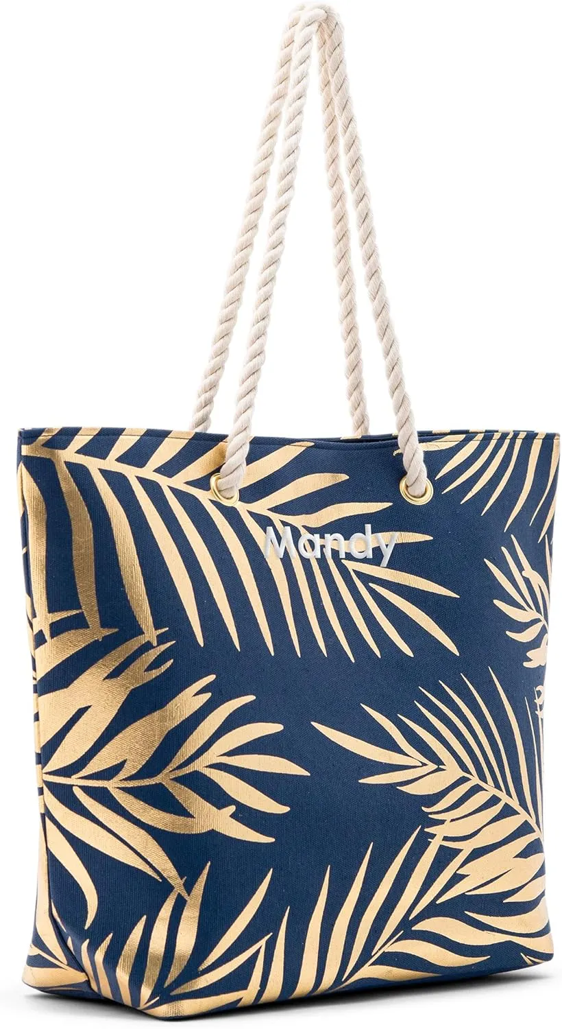 WEDDINGSTAR Personalized Extra-Large Cotton Canvas Fabric Beach Tote Bag