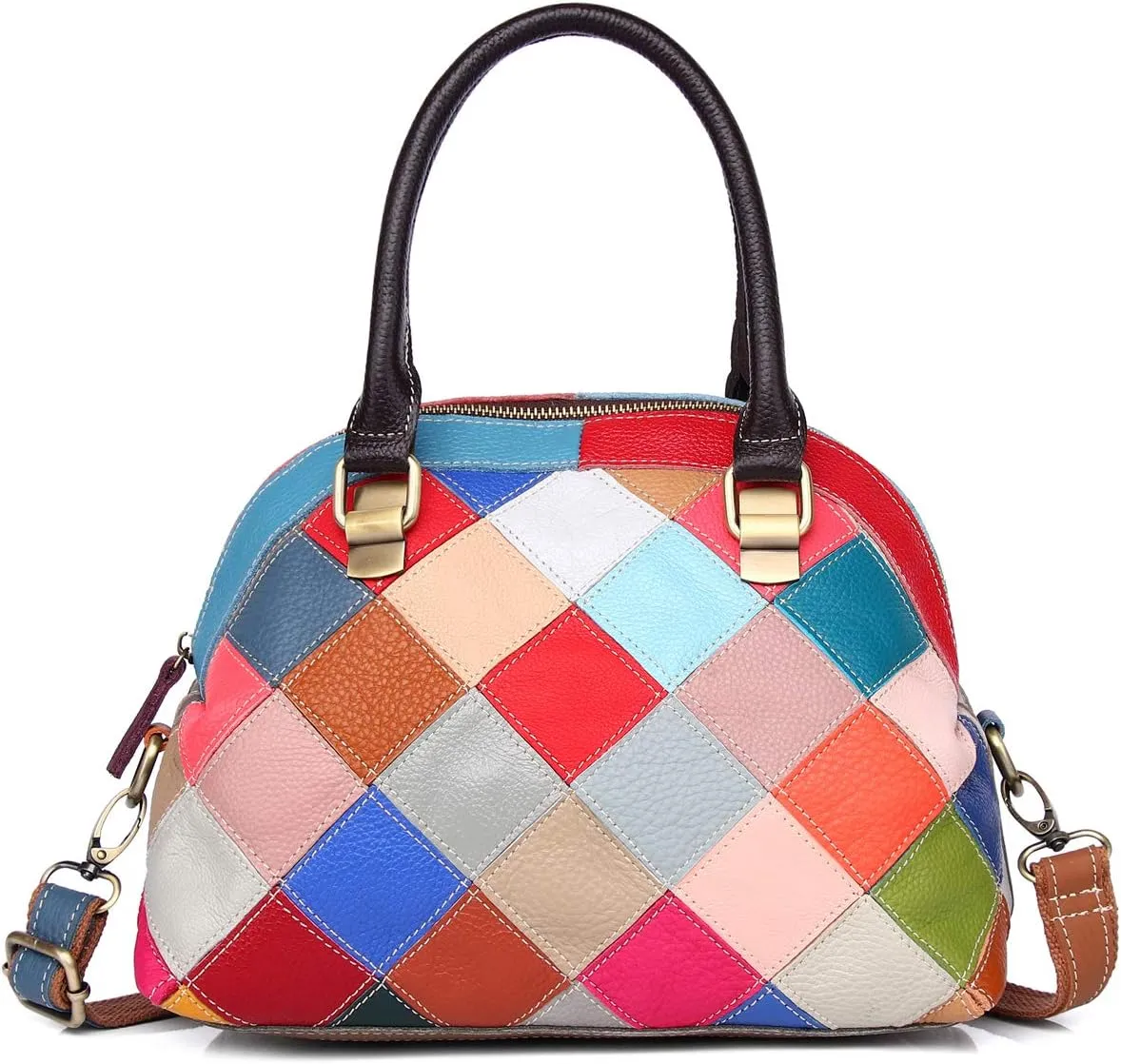 Women Multicolor Shell Bag Genuine Leather Cute Tote Bag Colorful Handbag Purses