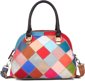 Women Multicolor Shell Bag Genuine Leather Cute Tote Bag Colorful Handbag Purses