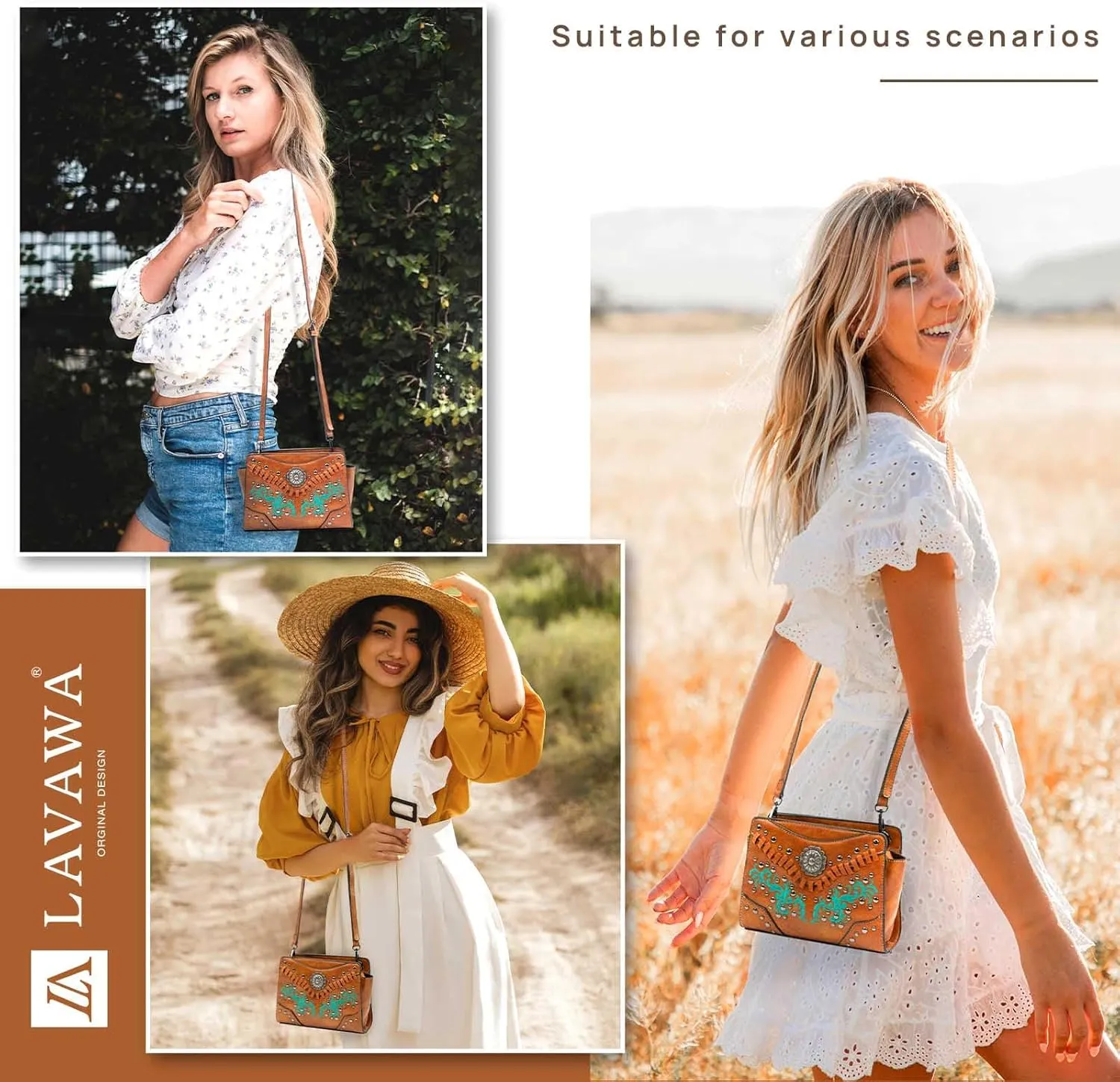 Women's Crossbody Handbag Small Vintage, Ladies Wallet Western Adjustable Phone Purse Clutch Turquoise Concho Embossed
