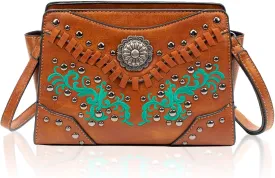 Women's Crossbody Handbag Small Vintage, Ladies Wallet Western Adjustable Phone Purse Clutch Turquoise Concho Embossed