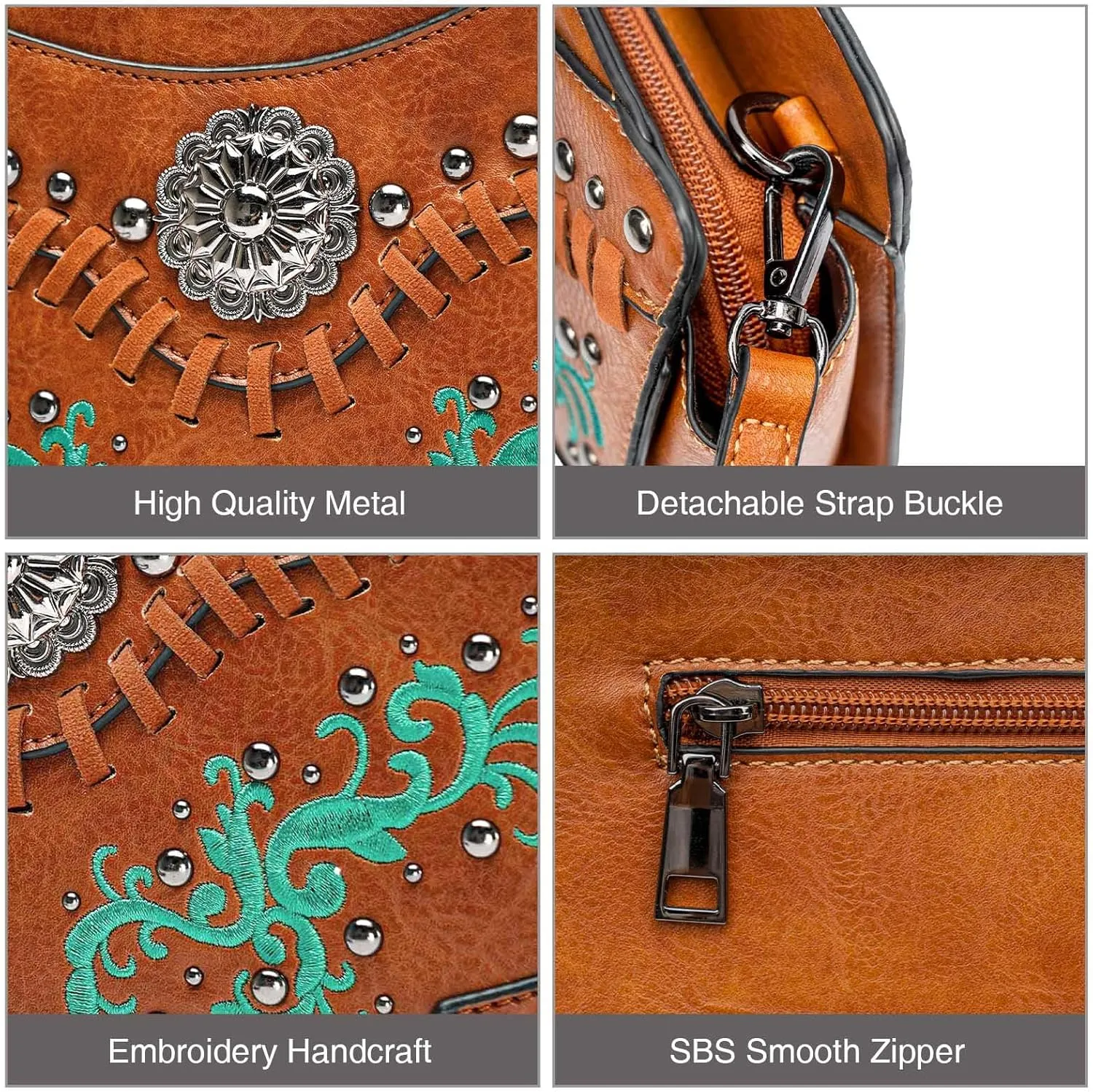 Women's Crossbody Handbag Small Vintage, Ladies Wallet Western Adjustable Phone Purse Clutch Turquoise Concho Embossed