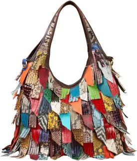 Womens Multicolor Boston Bag Genuine Leather Colorful Large Tote Handbag Purse