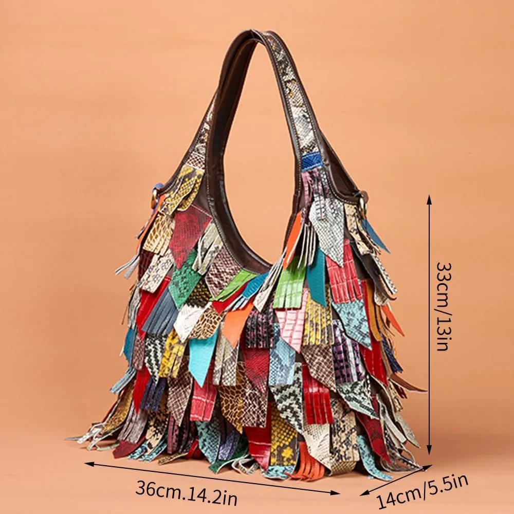 Womens Multicolor Boston Bag Genuine Leather Colorful Large Tote Handbag Purse