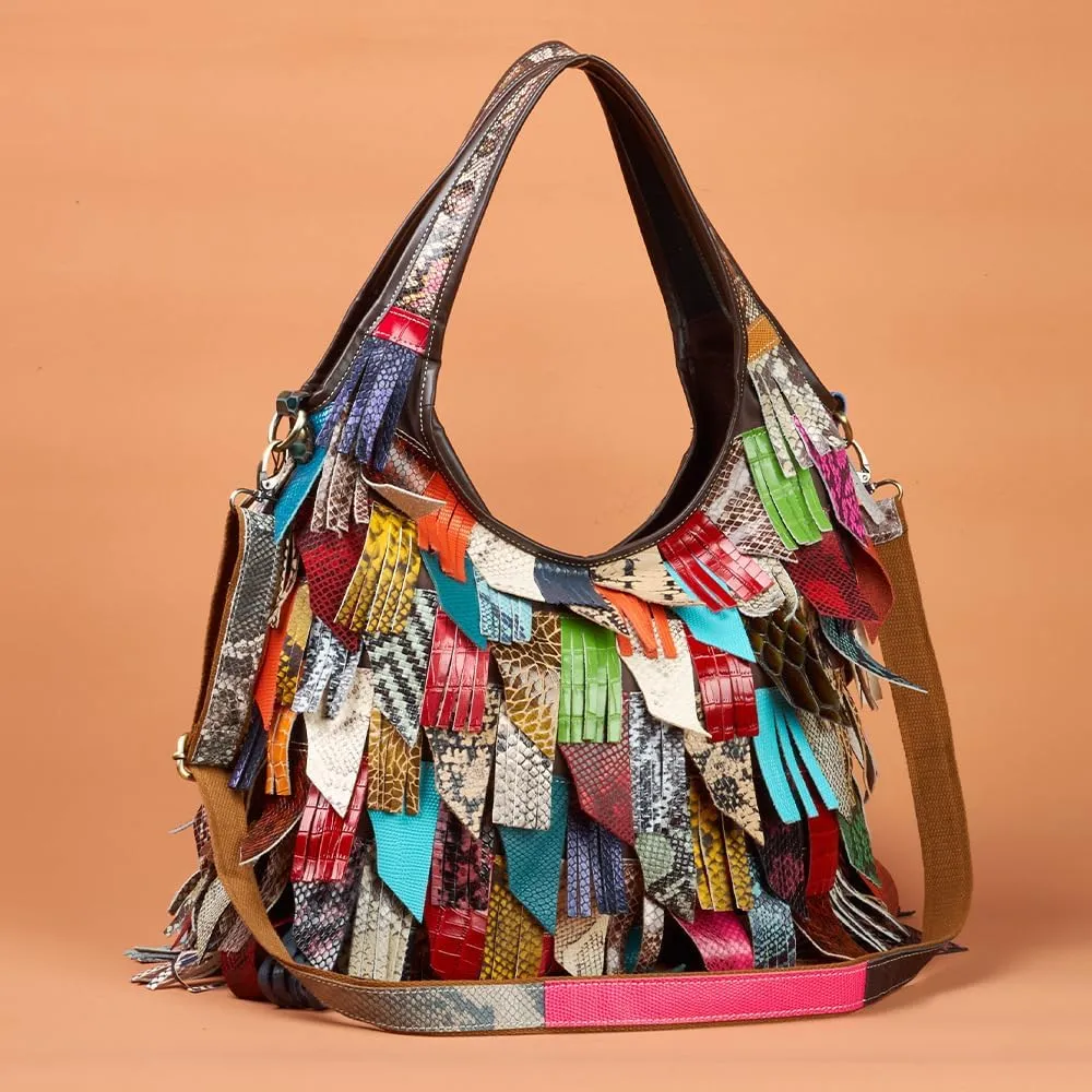 Womens Multicolor Boston Bag Genuine Leather Colorful Large Tote Handbag Purse