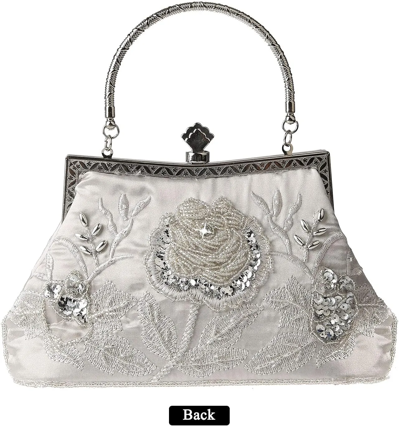 Womens Vintage Floral Beaded Rhinestone Embroidery Clutch Sequin Crossbody Bag Evening Handbag for Bridal Wedding Party Prom