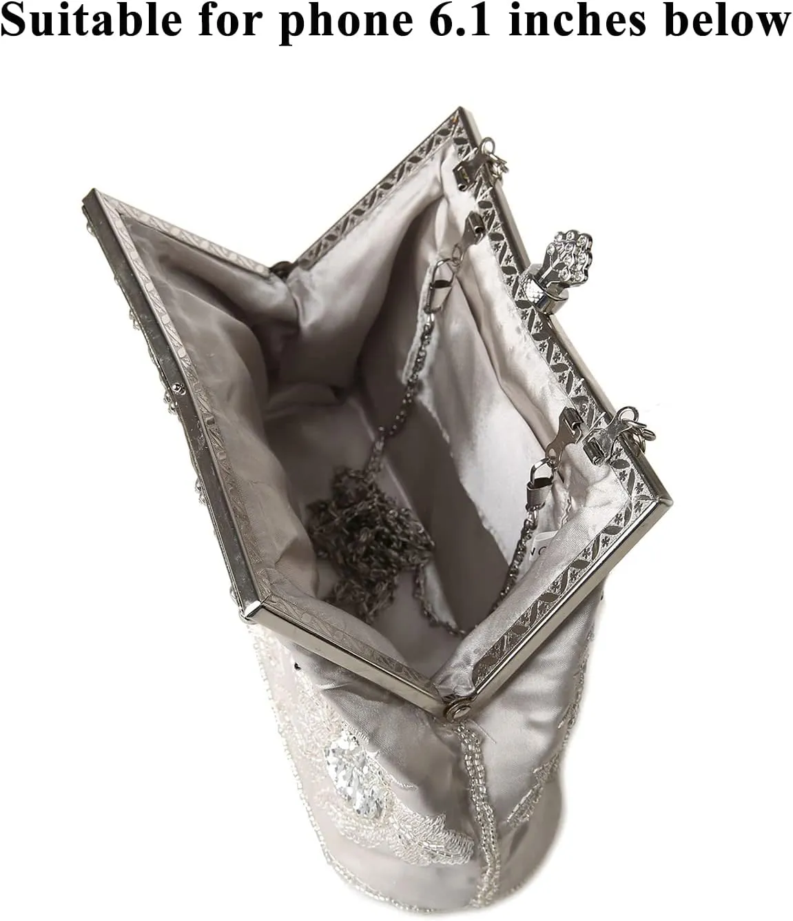 Womens Vintage Floral Beaded Rhinestone Embroidery Clutch Sequin Crossbody Bag Evening Handbag for Bridal Wedding Party Prom